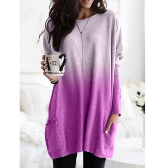 Sweaters - Pink Color Block Ombré Sweater with Pockets